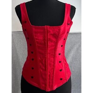 Empire Intimates VTG Red Queen of Hearts Lace Up Corset Lace Size 36 Burlesque
